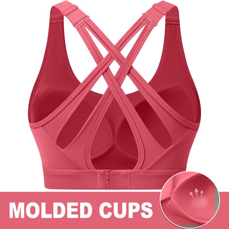 High Impact Sports Bra for Women โ High Support Molded Cups, Adjustable Straps & Back Closure, Cross, Workout & Running Bra