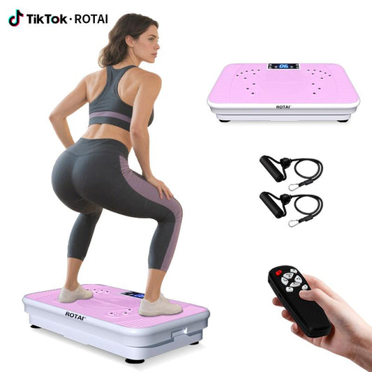 ROTAI Vibration Plates Exercise Machine 300Bs Capacity Lymphatic Drainage Machine Full Body Workout Vibration Plate with 2 Resistance Bands for Wellness and Fitness Home Gym Equipment
