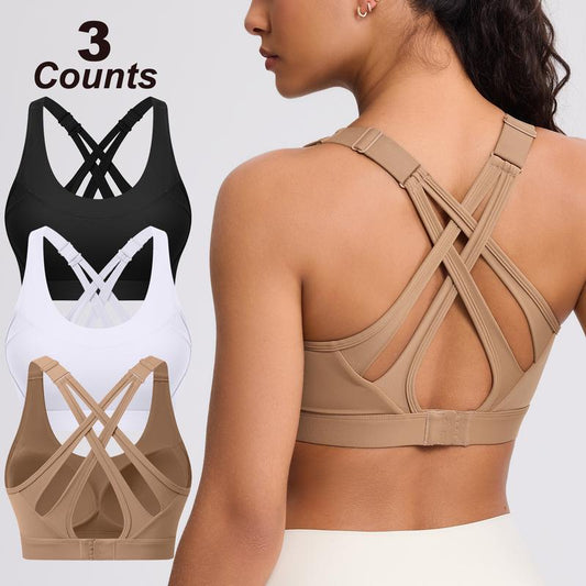 High Impact Sports Bra for Women – High Support Molded Cups, Adjustable Straps & Back Closure, Cross, Workout & Running Bra
