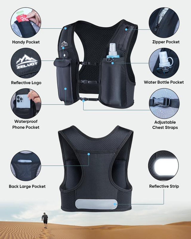 Unisex Lightweight Running Vest with Storage Pockets and Hydration Bladder Breathable Adjustable for Runners Cyclists Walking Exercise Men&Women Sport
