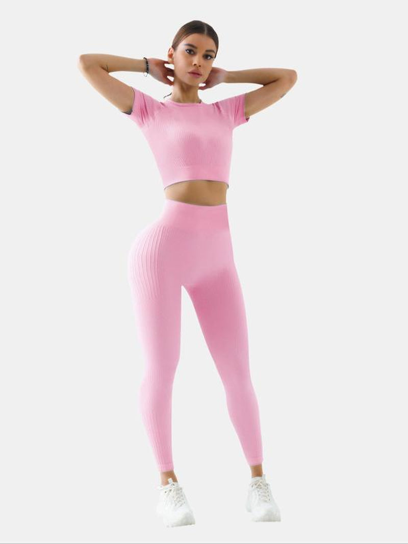 Women'S Solid Tracksuit Set, Sport Raglan Sleeve Crop Top & High Waist Leggings, Summer Clothes Women, Women Tracksuits for Summer