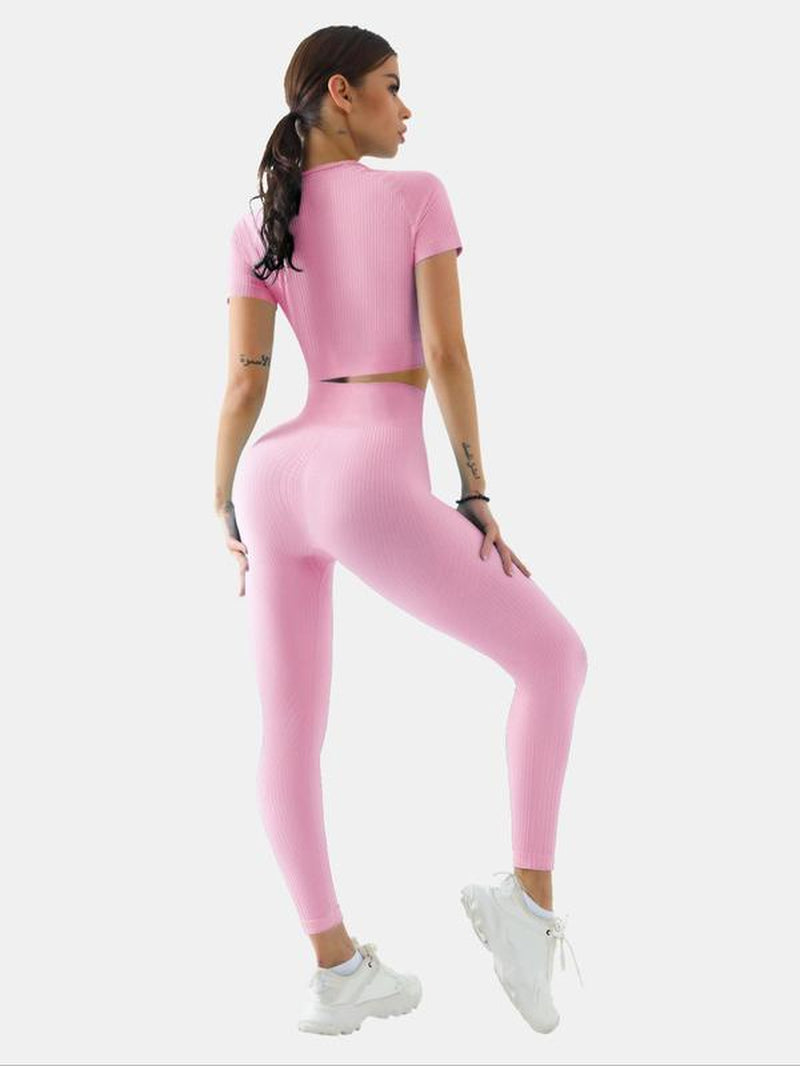 Women'S Solid Tracksuit Set, Sport Raglan Sleeve Crop Top & High Waist Leggings, Summer Clothes Women, Women Tracksuits for Summer