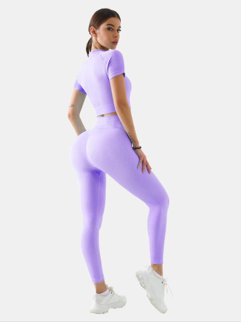 Women'S Solid Tracksuit Set, Sport Raglan Sleeve Crop Top & High Waist Leggings, Summer Clothes Women, Women Tracksuits for Summer