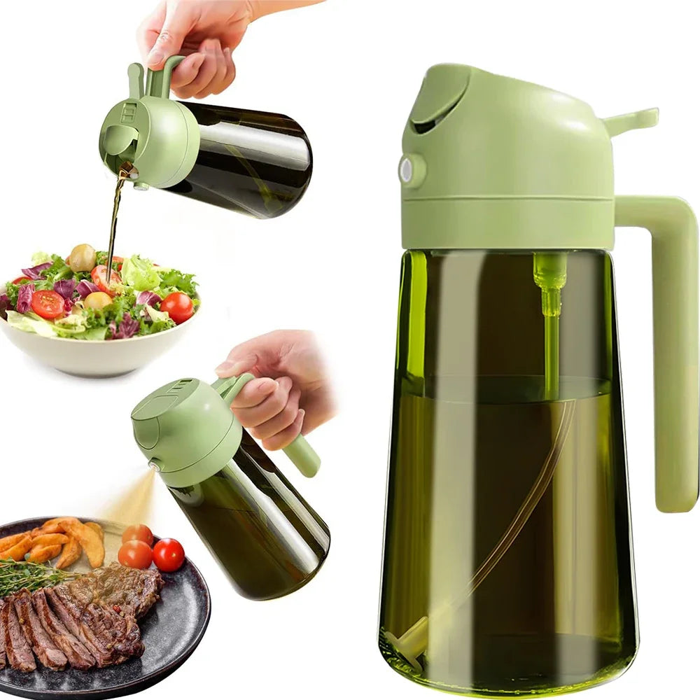 470ML/16oz Light-Blocking Dark Oil Sprayer for Cooking 2 in 1 Olive Oil Dispenser Bottle for Kitchen Dark Green Glass Oil Bottle