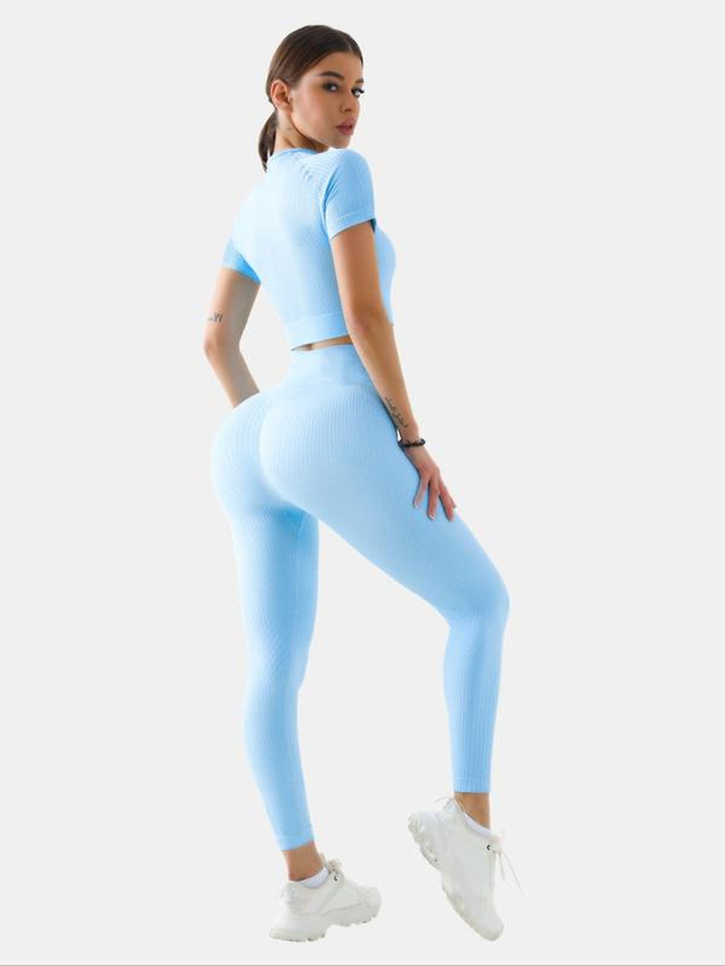 Women'S Solid Tracksuit Set, Sport Raglan Sleeve Crop Top & High Waist Leggings, Summer Clothes Women, Women Tracksuits for Summer